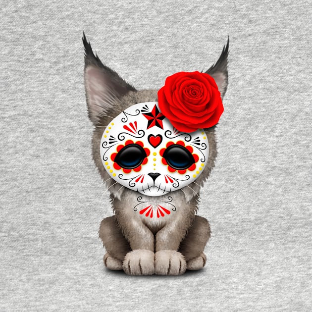 Red Day of the Dead Sugar Skull Lynx Cub by jeffbartels